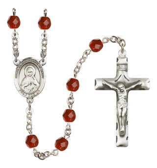 Silver Plated 6mm Fire Polished Immaculate Heart of Mary Rosary in Ruby