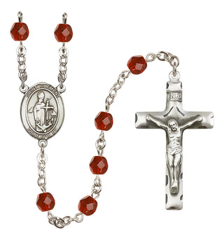 Silver Plated 6mm Fire Polished Saint Clement Rosary in Ruby