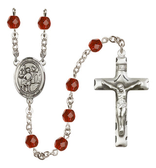 Silver Plated 6mm Fire Polished Saint Vitus Rosary in Ruby