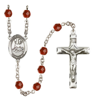 Silver Plated 6mm Fire Polished Saint Honorius of Amiens Rosary in Ruby
