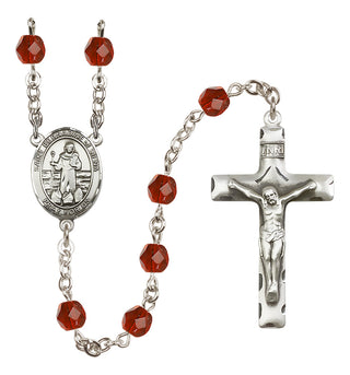 Silver Plated 6mm Fire Polished Saint Bernadine of Sienna Rosary in Ruby