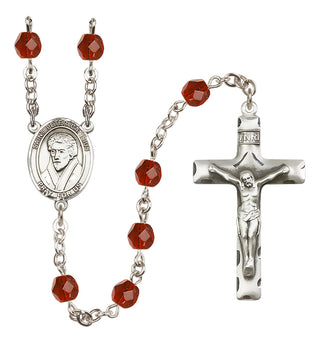 Silver Plated 6mm Fire Polished Saint Peter Canisius Rosary in Ruby