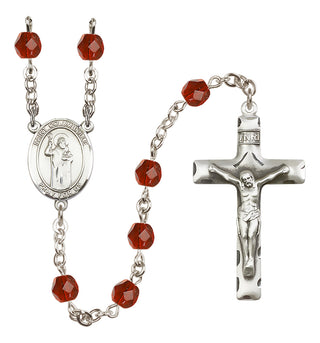 Silver Plated 6mm Fire Polished Saint Columbkille Rosary in Ruby