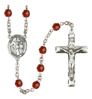 Silver Plated 6mm Fire Polished Guardian Angel w/Children Rosary in Ruby