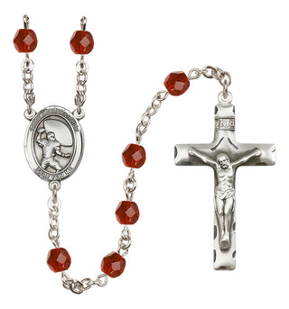 Silver Plated 6mm Fire Polished Saint Christopher / Football Rosary in Ruby