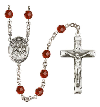 Silver Plated 6mm Fire Polished Saint Christopher / Choir Rosary in Ruby