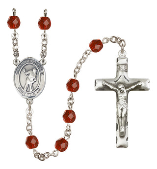 Silver Plated 6mm Fire Polished Saint Christopher/Lacrosse Rosary in Ruby