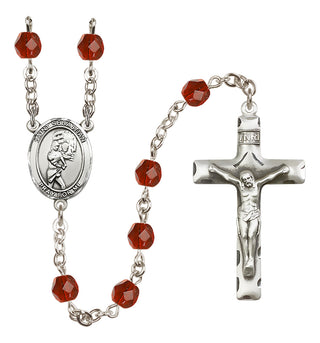Silver Plated 6mm Fire Polished Saint Sebastian/Softball Rosary in Ruby