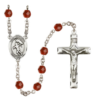 Silver Plated 6mm Fire Polished Saint Sebastian /Track&Field-Women Rosary in Ruby