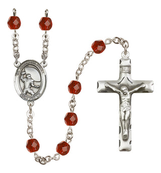 Silver Plated 6mm Fire Polished Guardian Angel/Football Rosary in Ruby