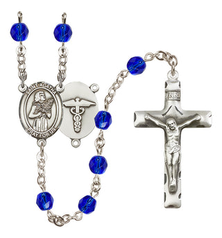 Silver Plated 6mm Fire Polished Saint Agatha / Nurse Rosary in Sapphire