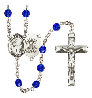 Silver Plated 6mm Fire Polished Saint Brendan the Navigator / Navy Rosary in Sapphire