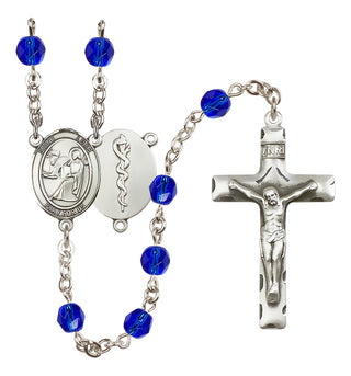 Silver Plated 6mm Fire Polished Saint Luke the Apostle / Doctor Rosary in Sapphire