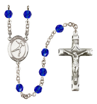 Silver Plated 6mm Fire Polished Saint Sebastian/Figure Skating Rosary in Sapphire