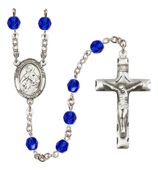 Silver Plated 6mm Fire Polished Saint Maria Goretti Rosary in Sapphire