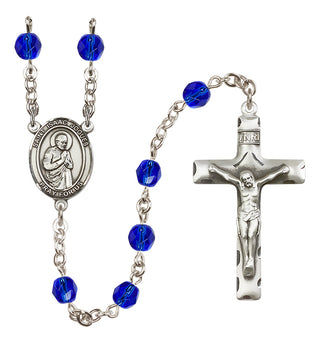 Silver Plated 6mm Fire Polished Saint Isaac Jogues Rosary in Sapphire