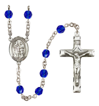 Silver Plated 6mm Fire Polished Saint Joachim Rosary in Sapphire