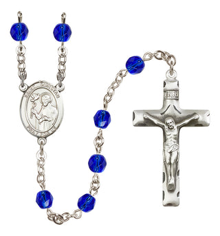 Silver Plated 6mm Fire Polished Saint Dunstan Rosary in Sapphire