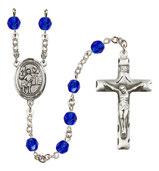 Silver Plated 6mm Fire Polished Saint Vitus Rosary in Sapphire