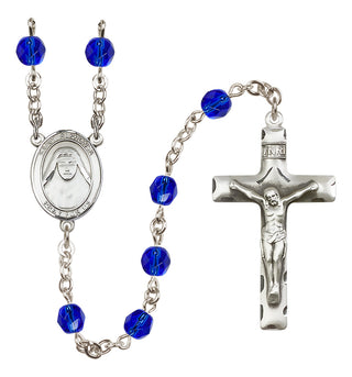 Silver Plated 6mm Fire Polished Saint Alphonsa of India Rosary in Sapphire