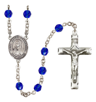 Silver Plated 6mm Fire Polished Saint Kateri Tekakwitha Rosary in Sapphire