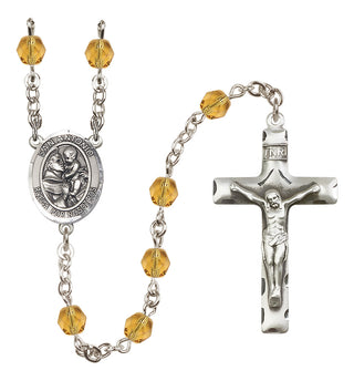 Silver Plated 6mm Fire Polished San Antonio Rosary in Topaz