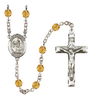 Silver Plated 6mm Fire Polished Saint Catherine of Siena Rosary in Topaz