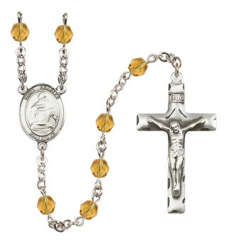 Silver Plated 6mm Fire Polished Saint Charles Borromeo Rosary in Topaz