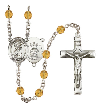 Silver-Plated 6mm Saint Christopher / Air Force Rosary