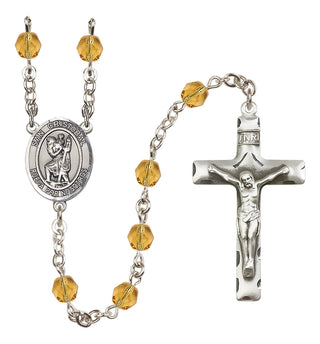 Silver Plated 6mm Fire Polished San Cristobal Rosary in Topaz