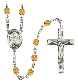 Silver Plated 6mm Fire Polished Saint Dorothy Rosary in Topaz