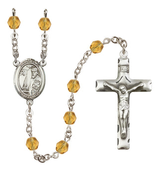Silver Plated 6mm Fire Polished Saint Elmo Rosary in Topaz