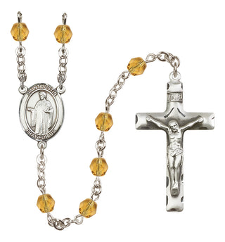 Silver Plated 6mm Fire Polished Saint Justin Rosary in Topaz