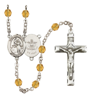 Silver Plated 6mm Fire Polished Saint Joan of Arc / Army Rosary in Topaz