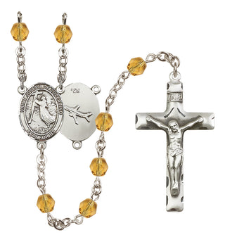 Silver Plated 6mm Fire Polished Saint Joseph of Cupertino Rosary in Topaz