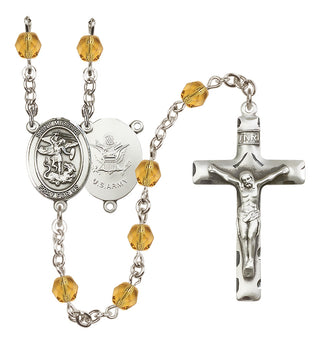 Silver Plated 6mm Fire Polished Saint Michael / Army Rosary in Topaz