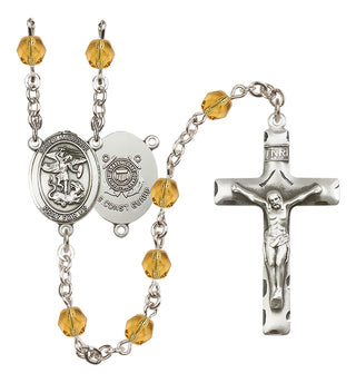 Silver Plated 6mm Fire Polished Saint Michael / Coast Guard Rosary in Topaz