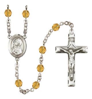 Silver Plated 6mm Fire Polished Saint Monica Rosary in Topaz