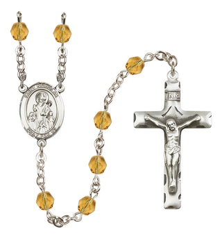 Silver Plated 6mm Fire Polished Saint Nicholas Rosary in Topaz