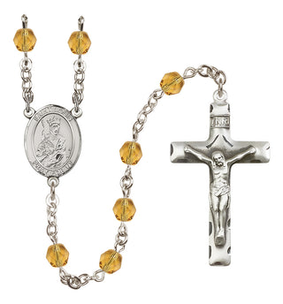 Silver Plated 6mm Fire Polished Saint Louis Rosary in Topaz