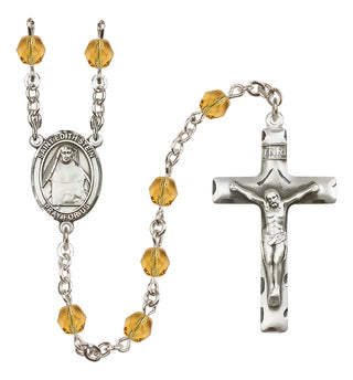 Silver Plated 6mm Fire Polished Saint Edith Stein Rosary in Topaz
