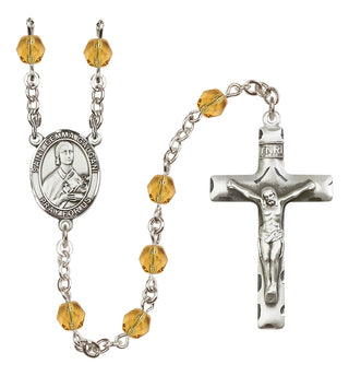 Silver Plated 6mm Fire Polished Saint Gemma Galgani Rosary in Topaz