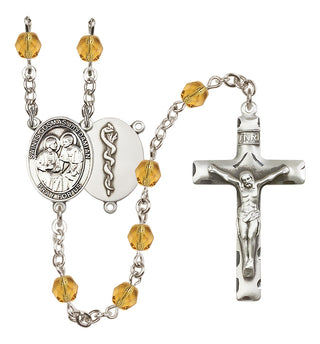 Silver Plated 6mm Fire Polished Saints Cosmas & Damian / Doctors Rosary in Topaz