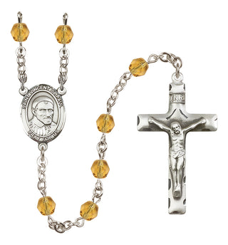 Silver Plated 6mm Fire Polished Saint Vincent de Paul Rosary in Topaz