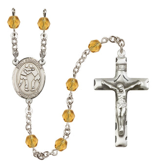 Silver Plated 6mm Fire Polished Saint Sebastian/Wrestling Rosary in Topaz