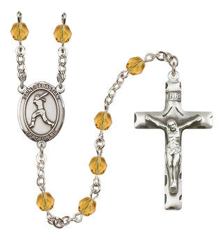 Silver Plated 6mm Fire Polished Saint Sebastian / Softball Rosary in Topaz