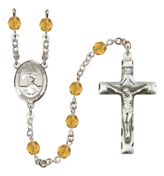 Silver Plated 6mm Fire Polished Saint Christopher/Water Polo Women Rosary in Topaz