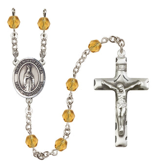 Silver Plated 6mm Fire Polished Our Lady of Fatima Rosary in Topaz