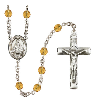 Silver Plated 6mm Fire Polished Infant of Prague Rosary in Topaz