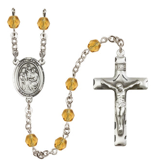 Silver Plated 6mm Fire Polished Holy Family Rosary in Topaz
